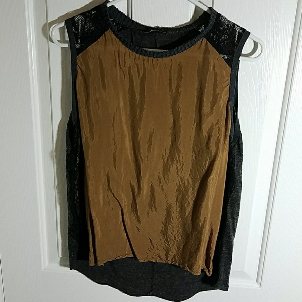 Sleeveless silk tank top, lace, wool